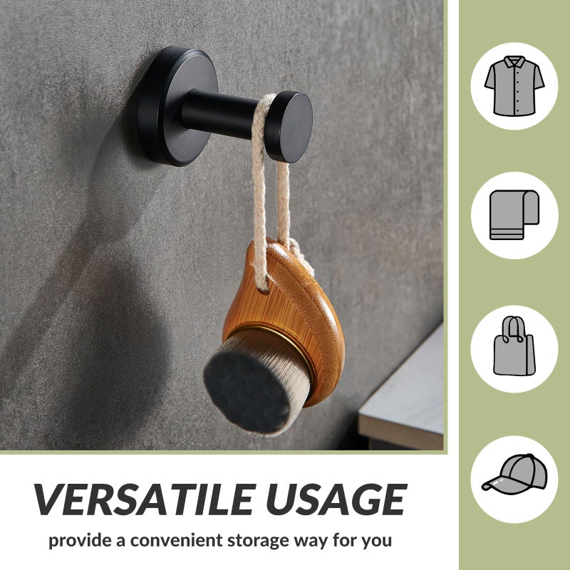 APLusee Matte Black Robe Towel Hook, 304 Stainless Steel Round Coat Hook for Home Storage, Wall Mount - Image 5